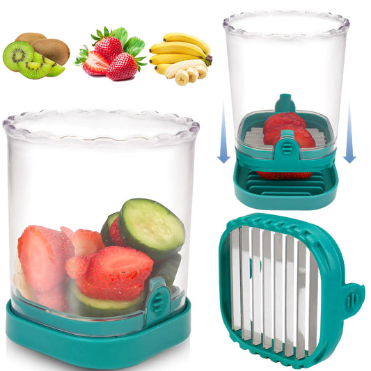 FOWSRHRG Fruit Slicer Cup Kitchen Gadget Strawberry Cutter Banana Slicer Detachable Fruit Cutter Slicer Cup Slicers for Fruits and Vegetables Salad (Dark Blue)